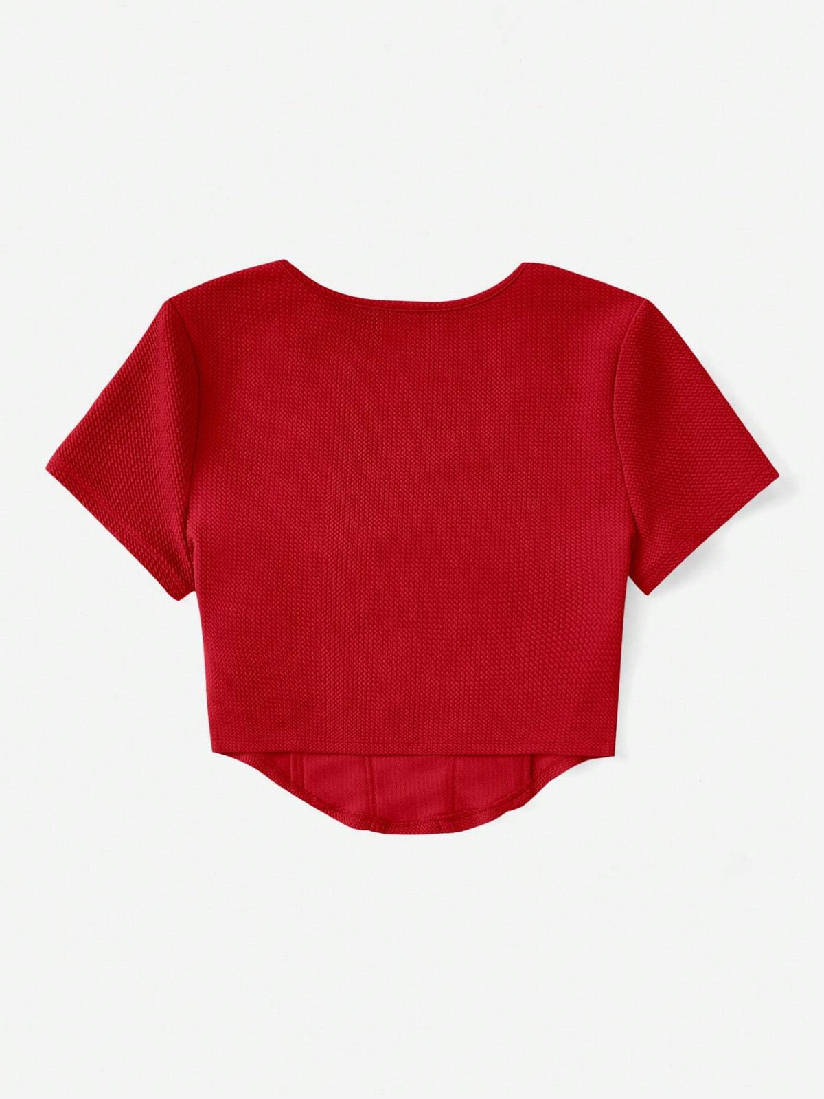 Women's Square Neck Seam Detail Curved Hem Crop Tee