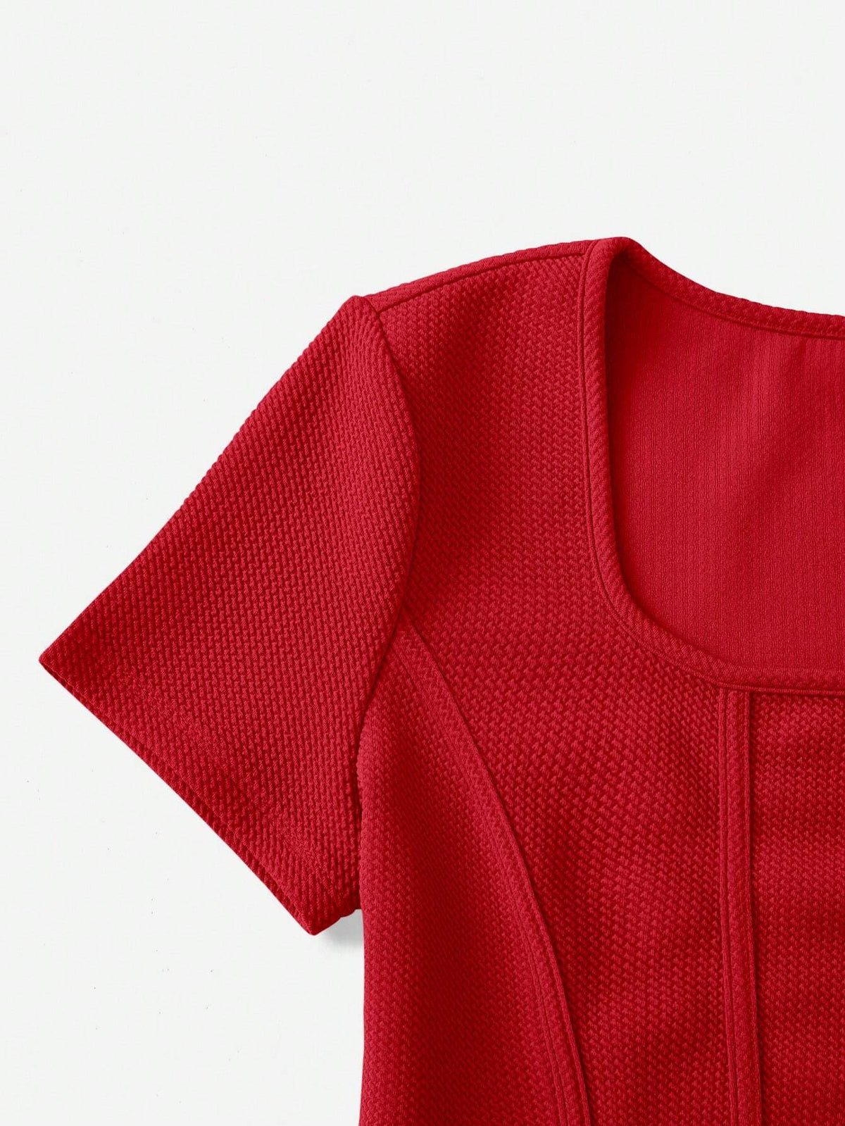 Women's Square Neck Seam Detail Curved Hem Crop Tee