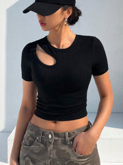 Women's Hollow Out Slim Fit Short Sleeve Crop Top