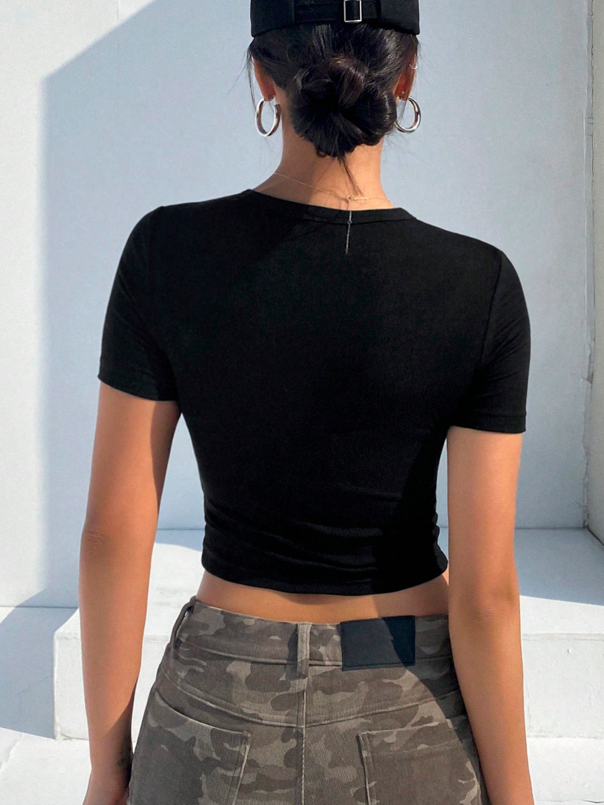Women's Hollow Out Slim Fit Short Sleeve Crop Top