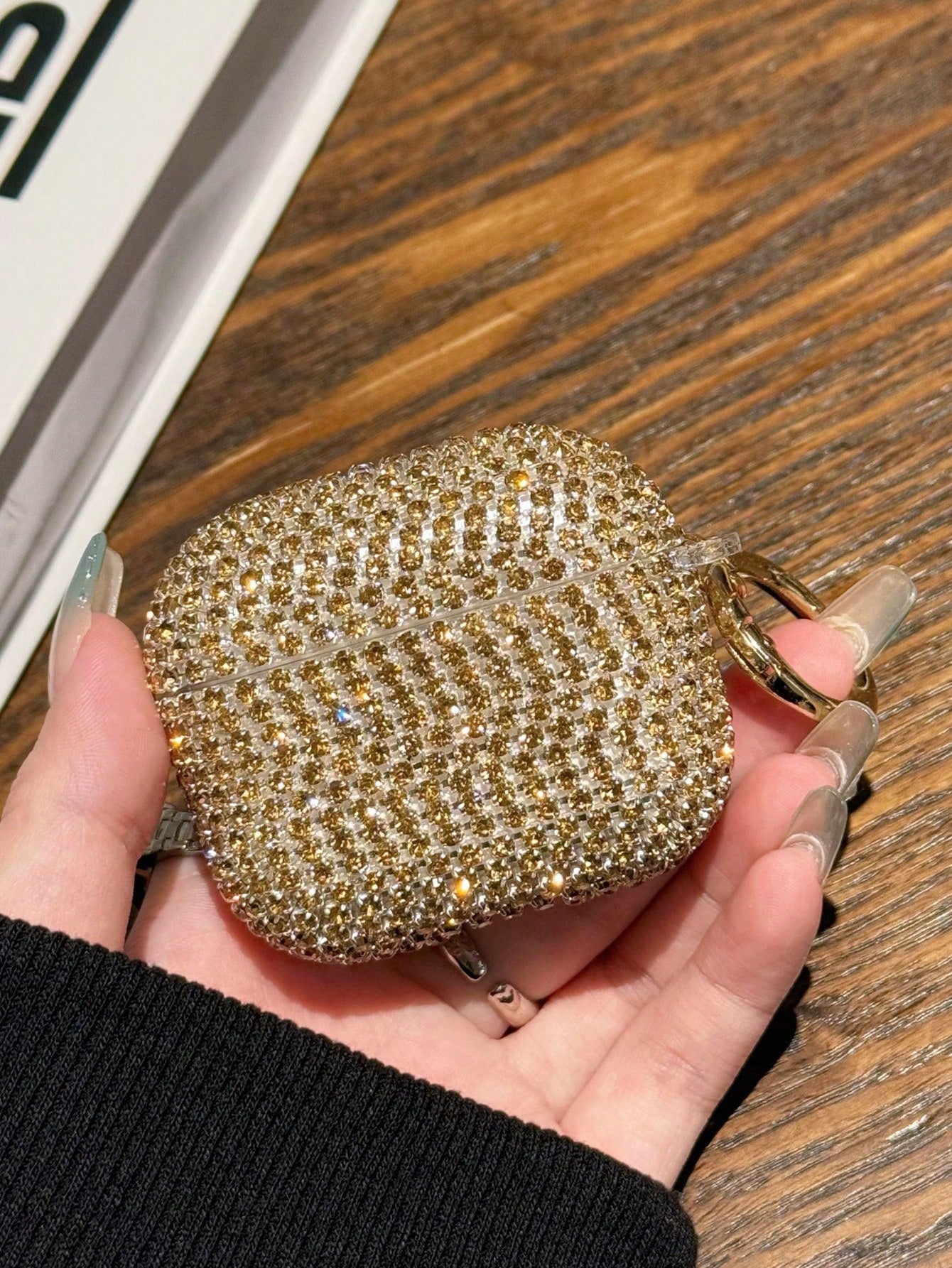 Shallow Gold Glass Rhinestone Hard Earphone Case