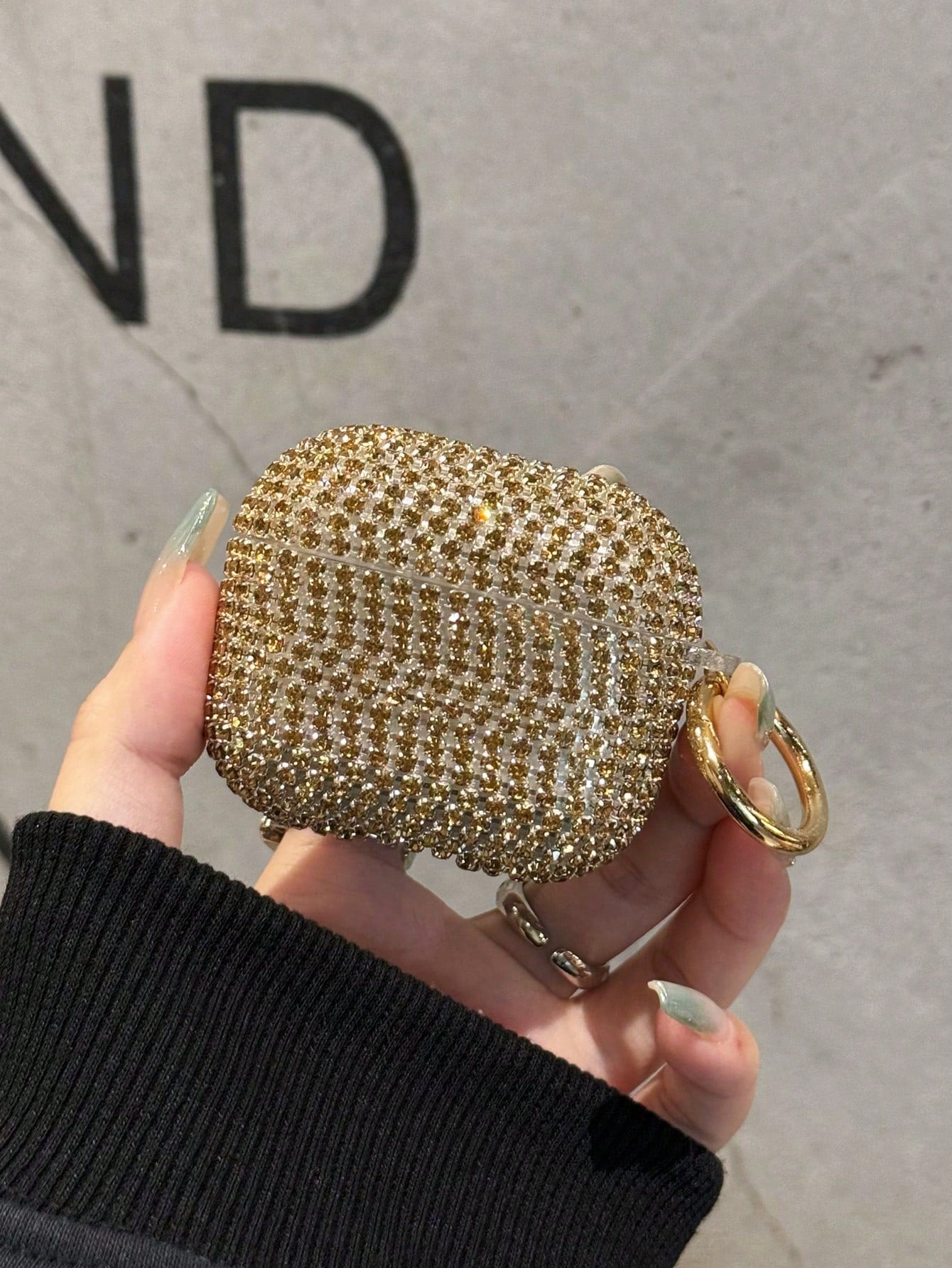 Shallow Gold Glass Rhinestone Hard Earphone Case