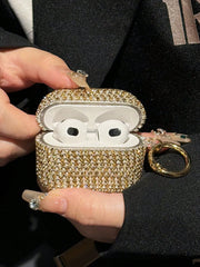 Shallow Gold Glass Rhinestone Hard Earphone Case