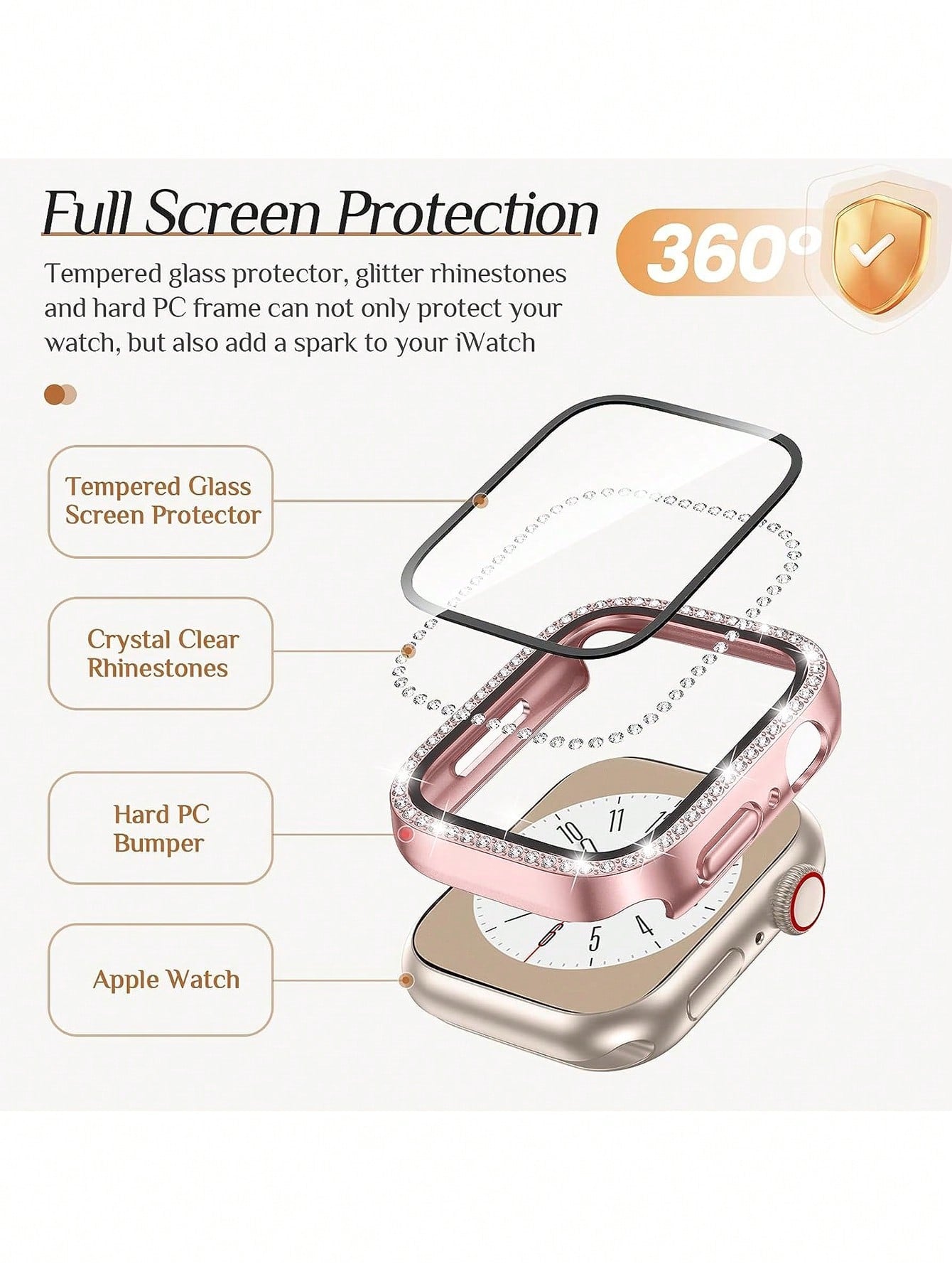 Rhinestone Protective Watch Case with Screen Protector for Apple Watch