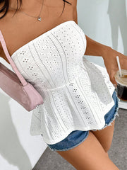 Women's Eyelet Embroidery Ruffle Hem Strapless Tube Top