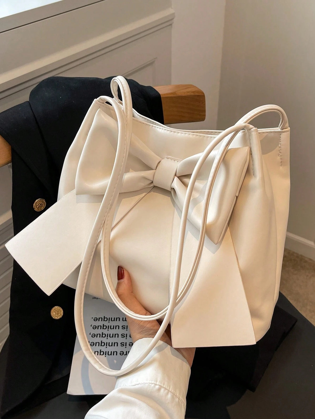 Women's Elegant Bow Decor PU Leather Shoulder Tote Bag