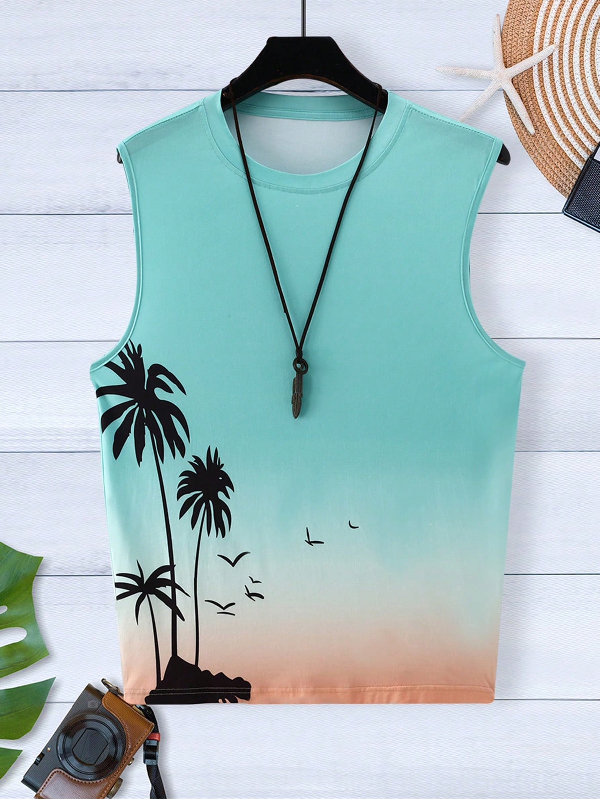 Men's Tropical Graphic Casual Round Neck Sleeveless Beach Tank Top