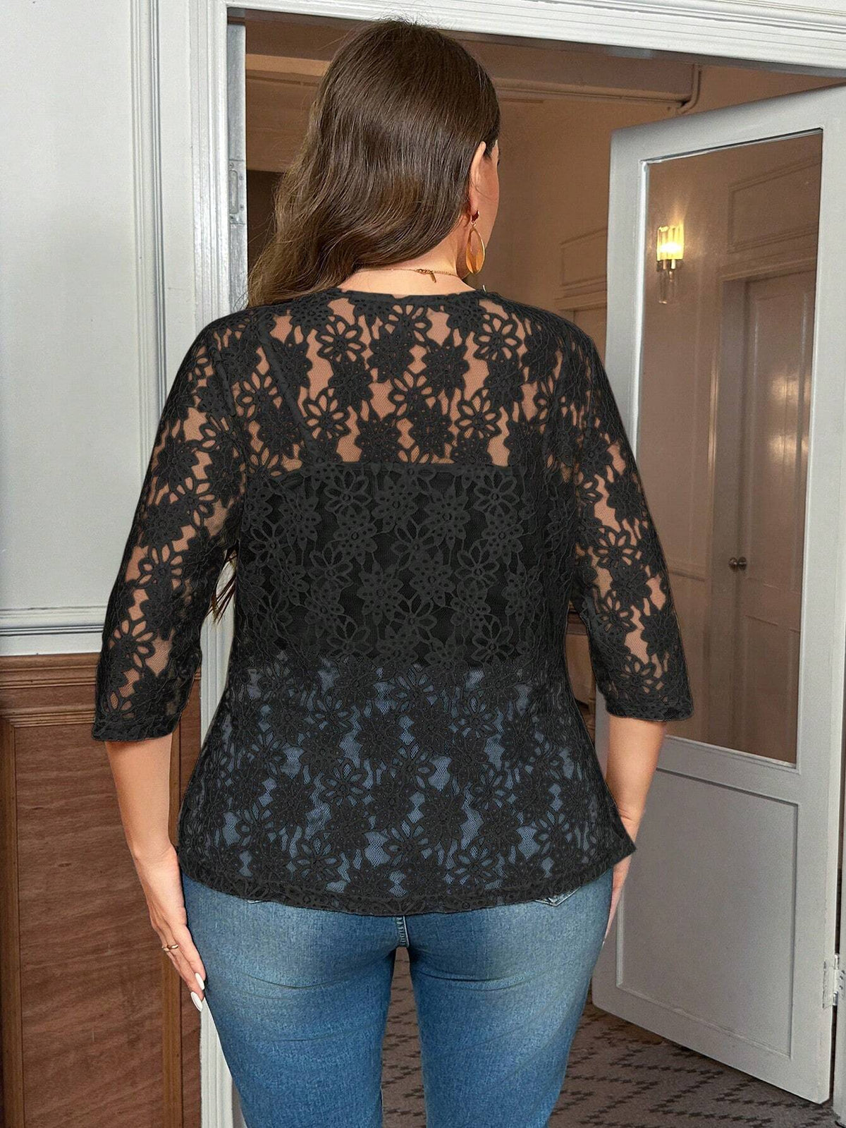 Women's Plus Size Embroidered Lace Jacket