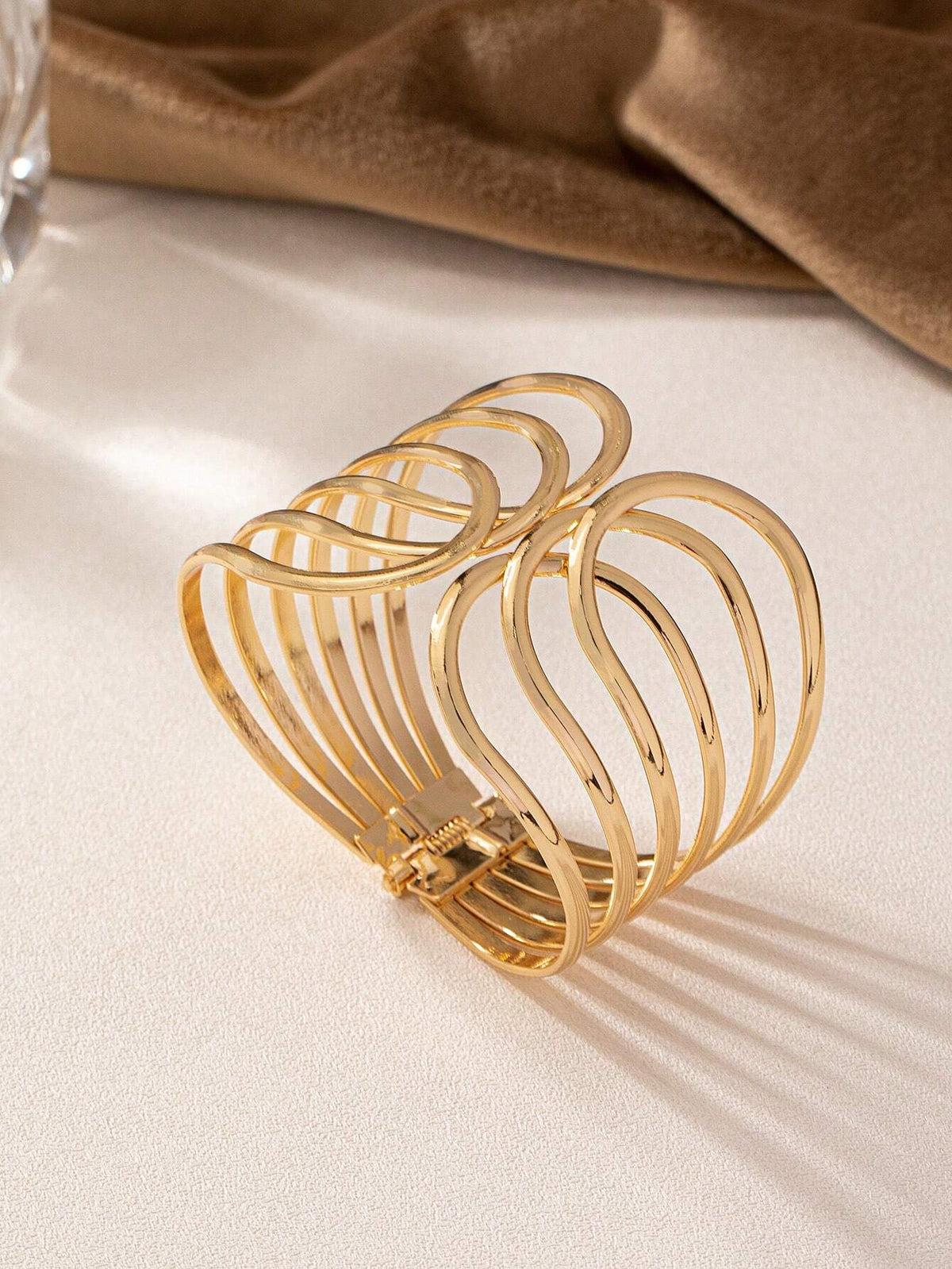 Women's Fashion Wide Hollow Out Open Cuff Bracelet