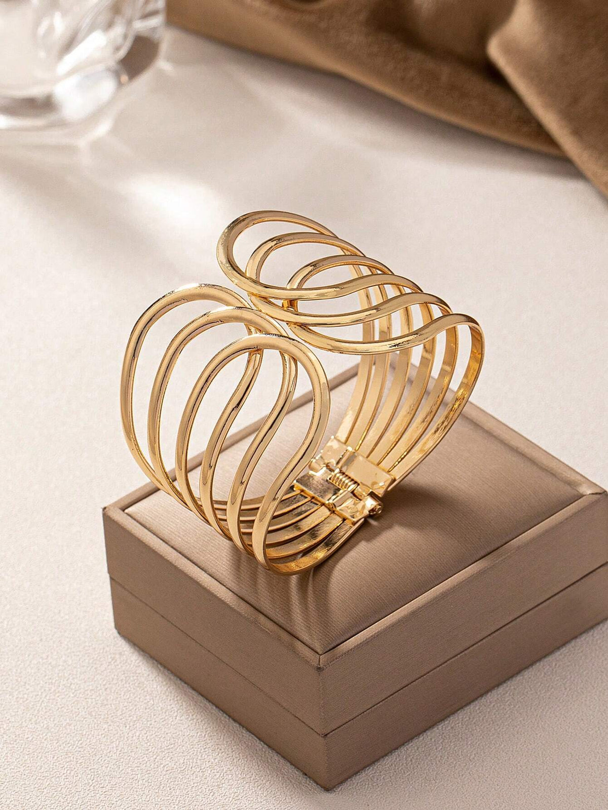 Women's Fashion Wide Hollow Out Open Cuff Bracelet