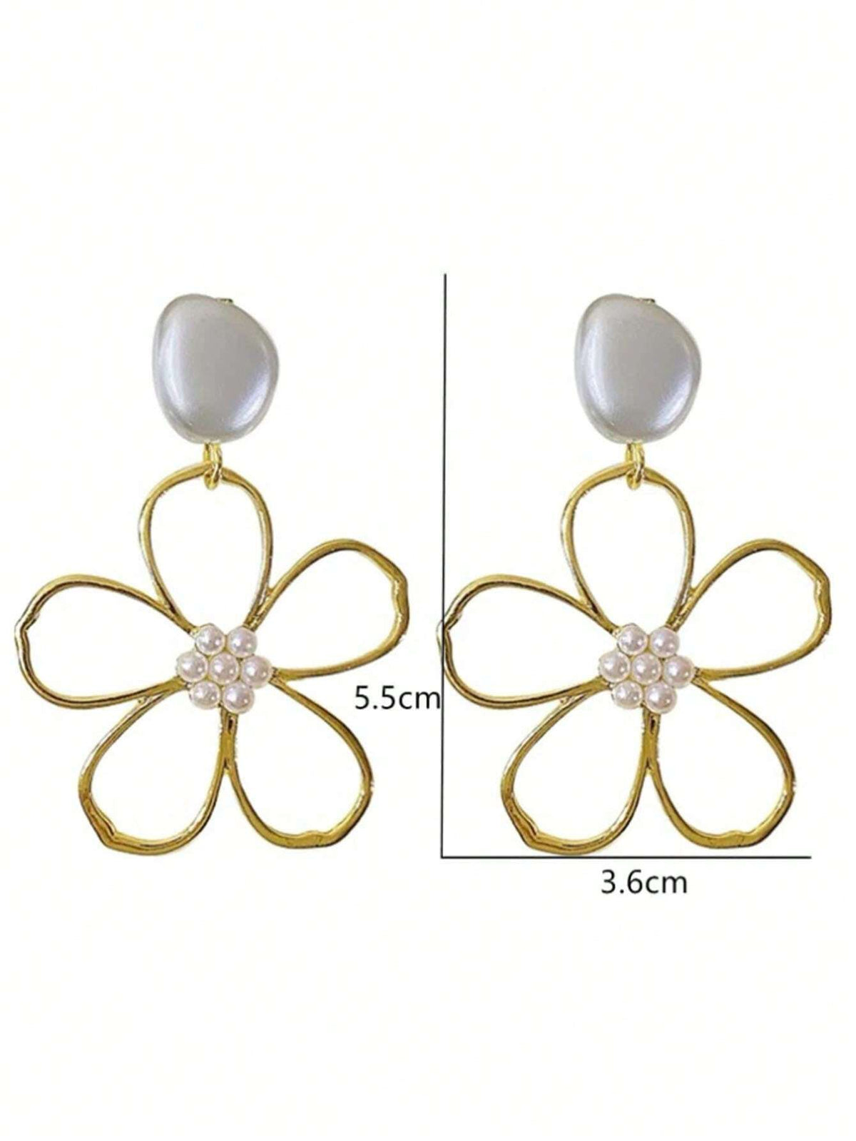Women's Fashion Carved Flower Faux Pearl Dangle Earrings