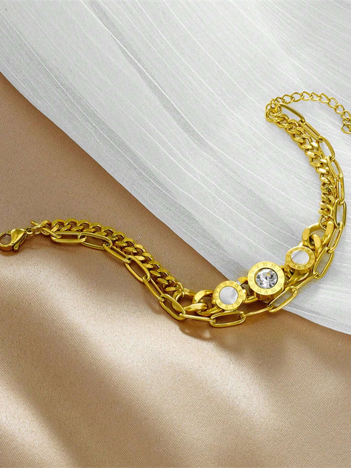 Women's Chunky Retro Stainless Steel Roman Numeral Bracelet