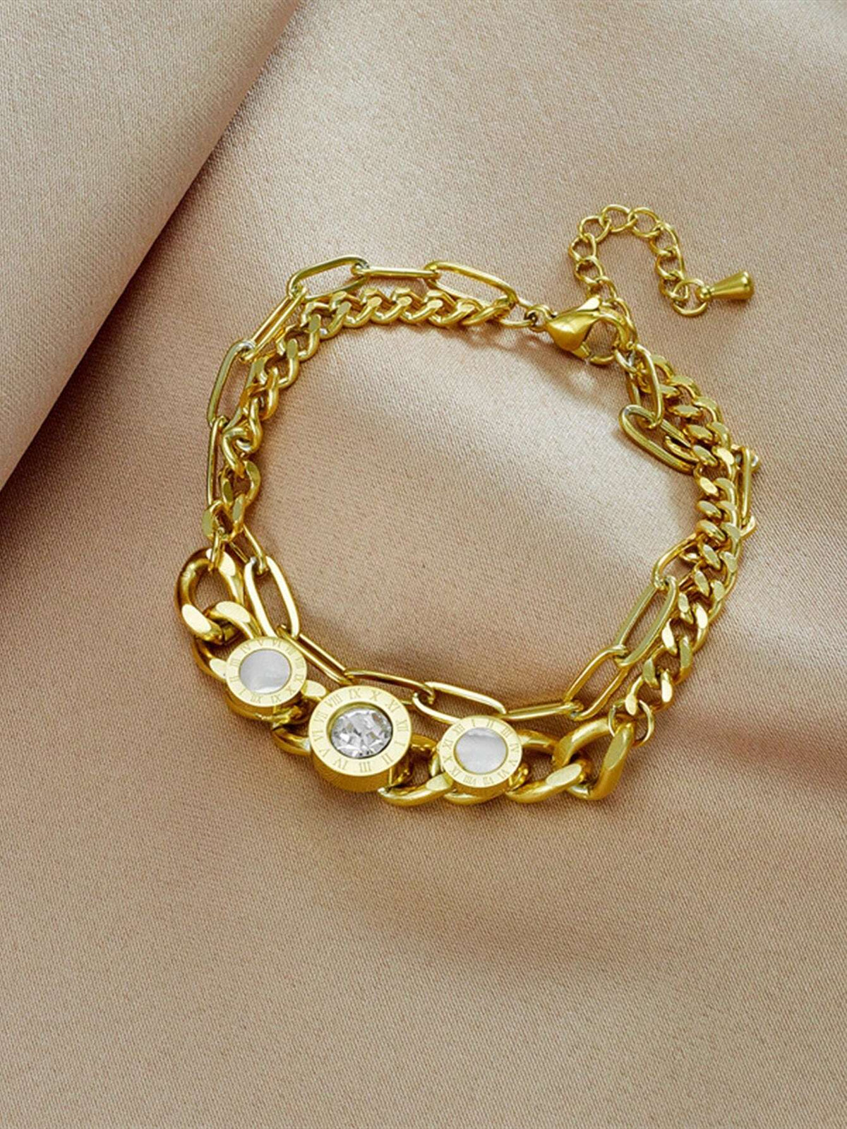 Women's Chunky Retro Stainless Steel Roman Numeral Bracelet