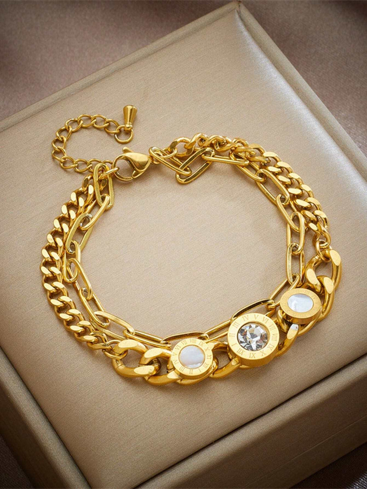 Women's Chunky Retro Stainless Steel Roman Numeral Bracelet