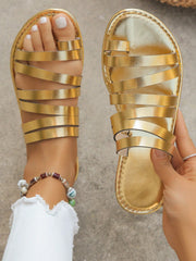 Women's Woven Toe Ring Flat Sandals Casual Beach Slip-Ons
