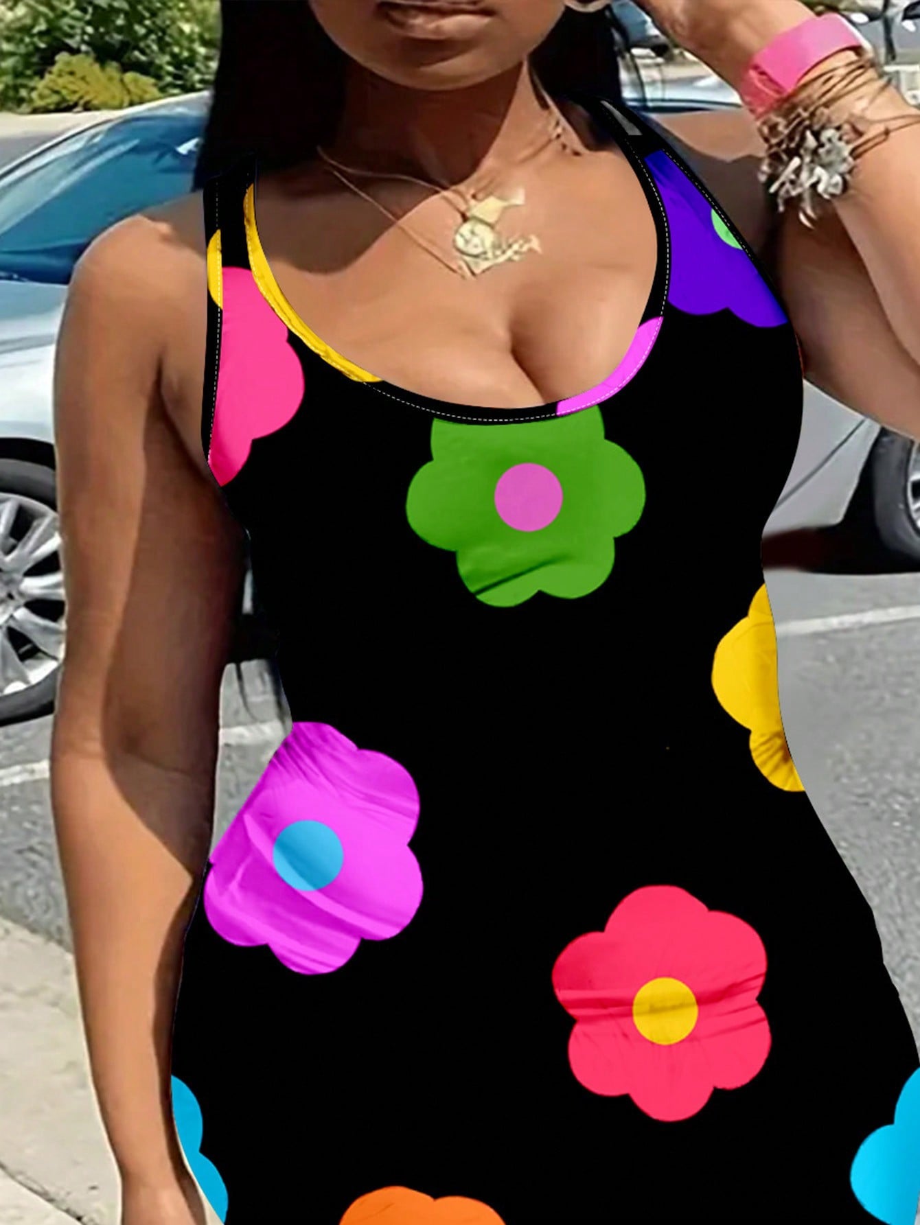 Women's Plus Size Floral Print Sleeveless Slim Fit Dress