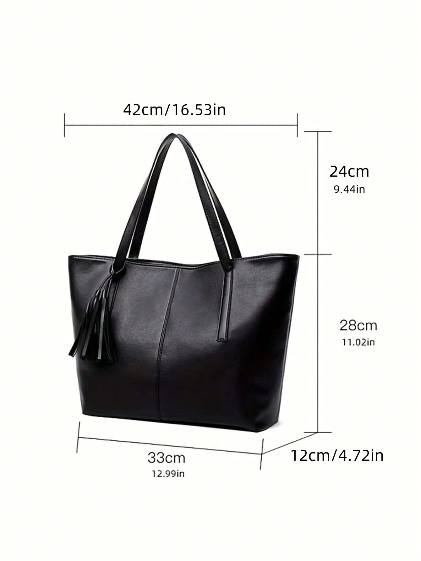 Shein Solid PU Leather Shoulder Tote Bag with Tassel Large
