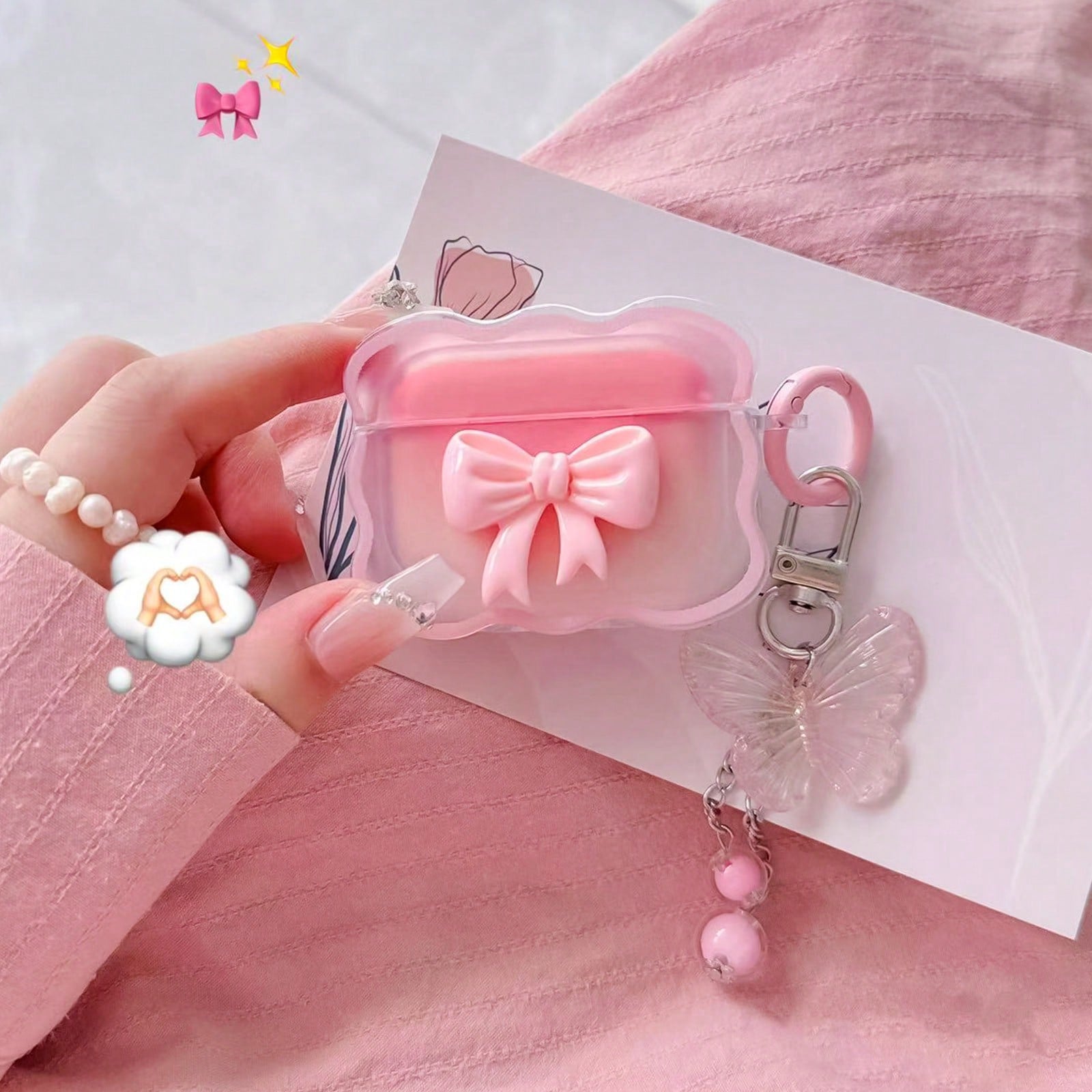 Cute 3D Bow Tie Butterfly Chain Earphone Case for AirPods
