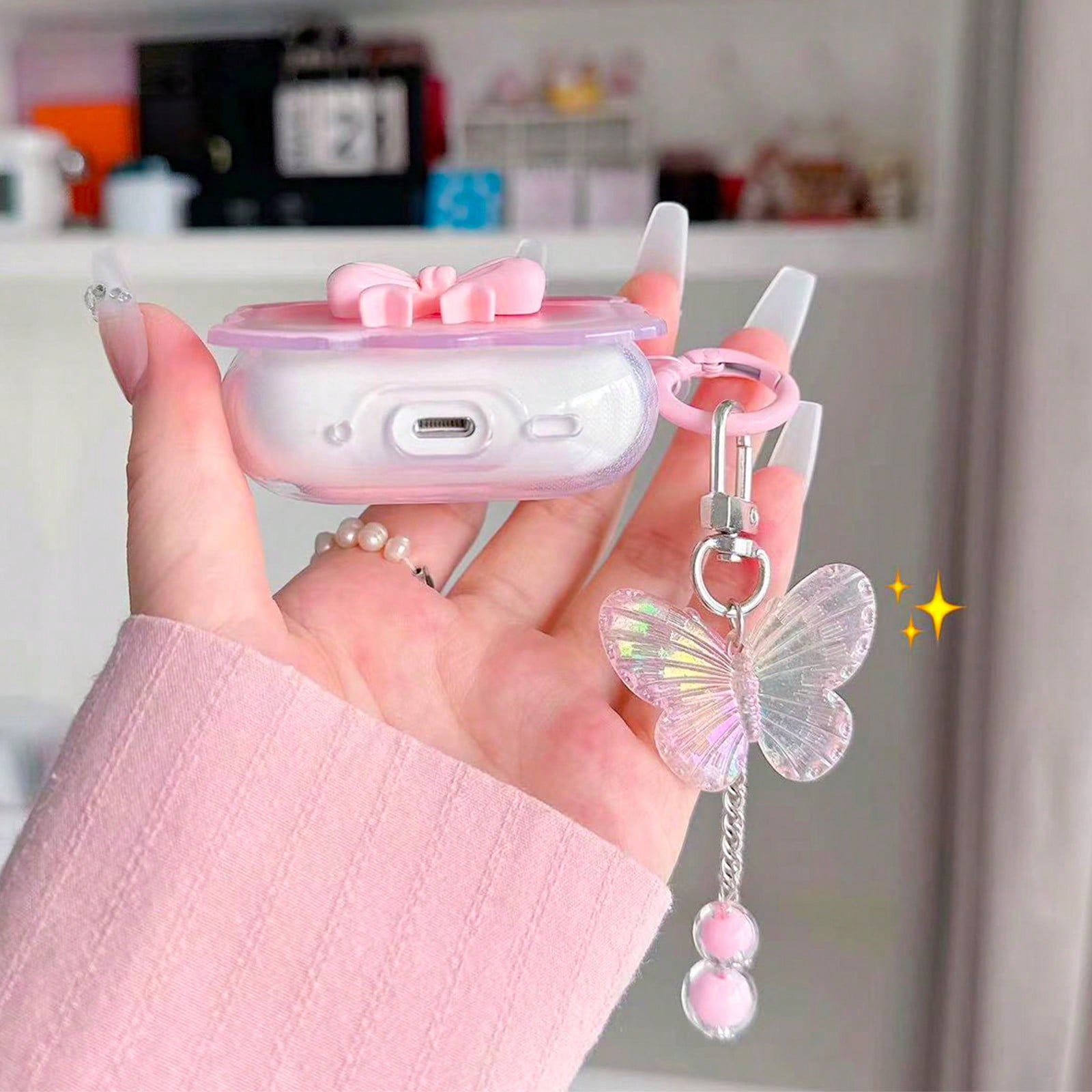 Cute 3D Bow Tie Butterfly Chain Earphone Case for AirPods