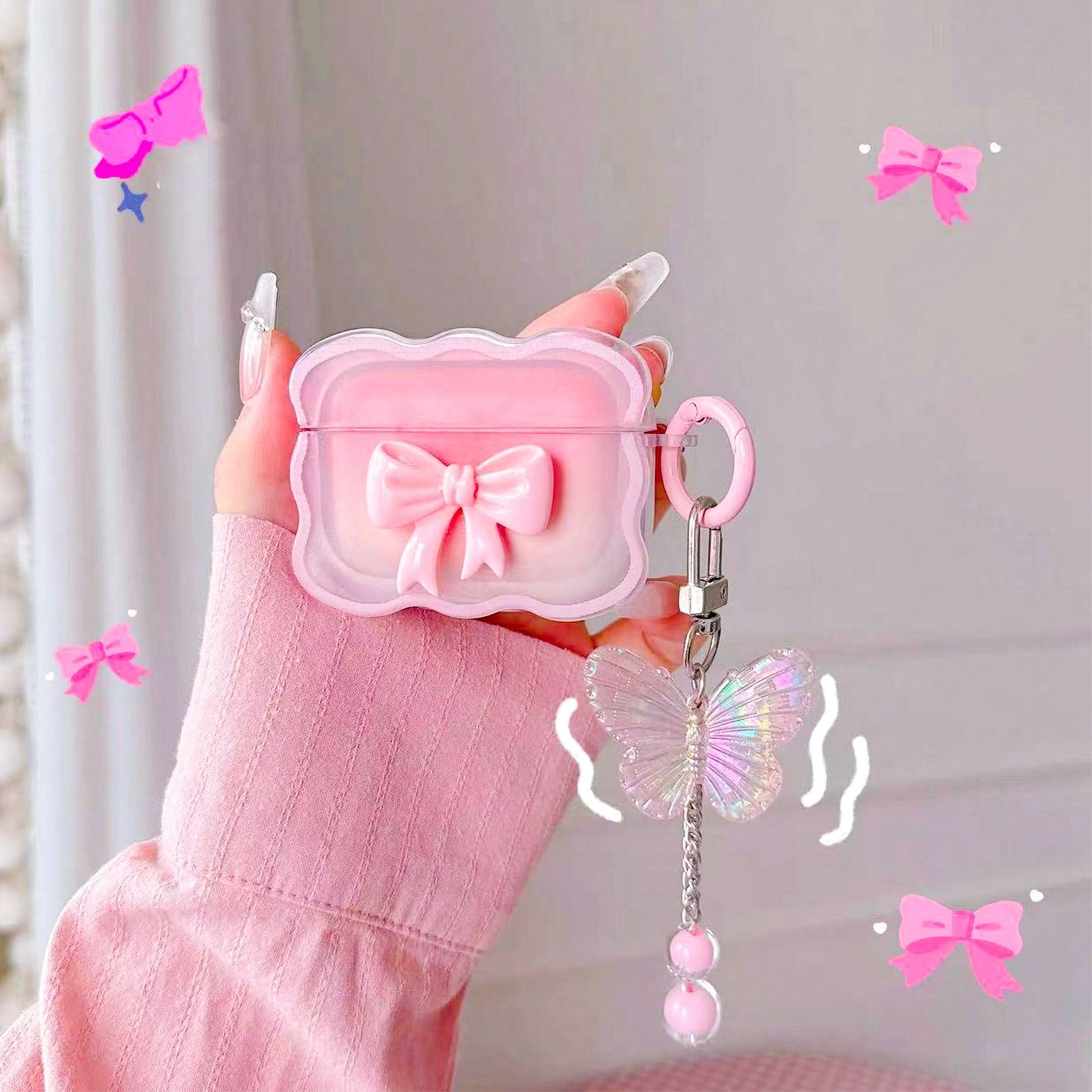 Cute 3D Bow Tie Butterfly Chain Earphone Case for AirPods