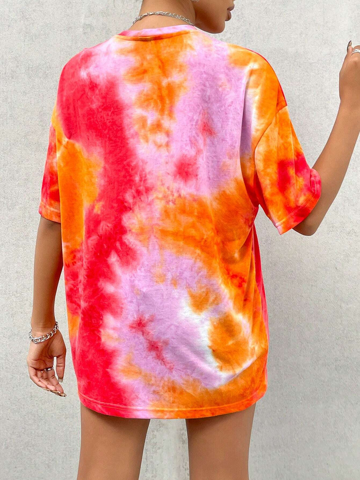 Women's Casual Tie-Dye Drop Shoulder Alphabet T-Shirt