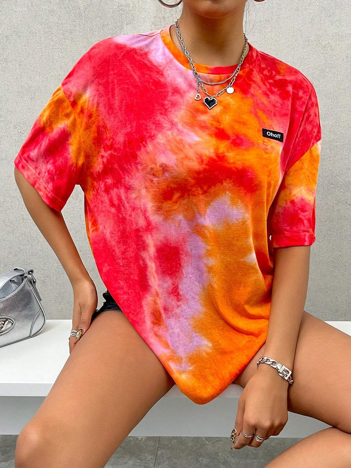 Women's Casual Tie-Dye Drop Shoulder Alphabet T-Shirt