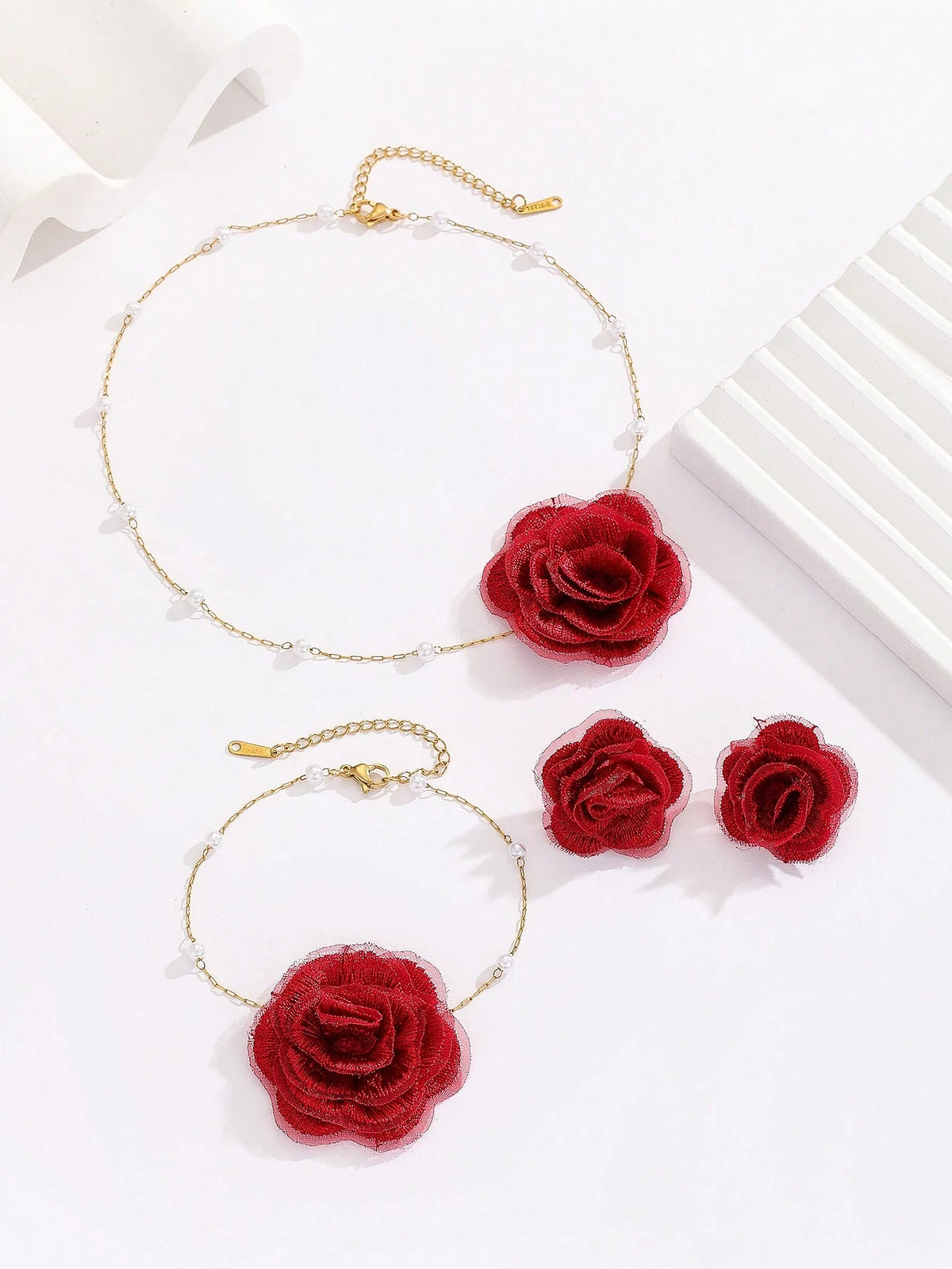 Women's 18K Gold Plated Stainless Steel Flower Jewelry Set