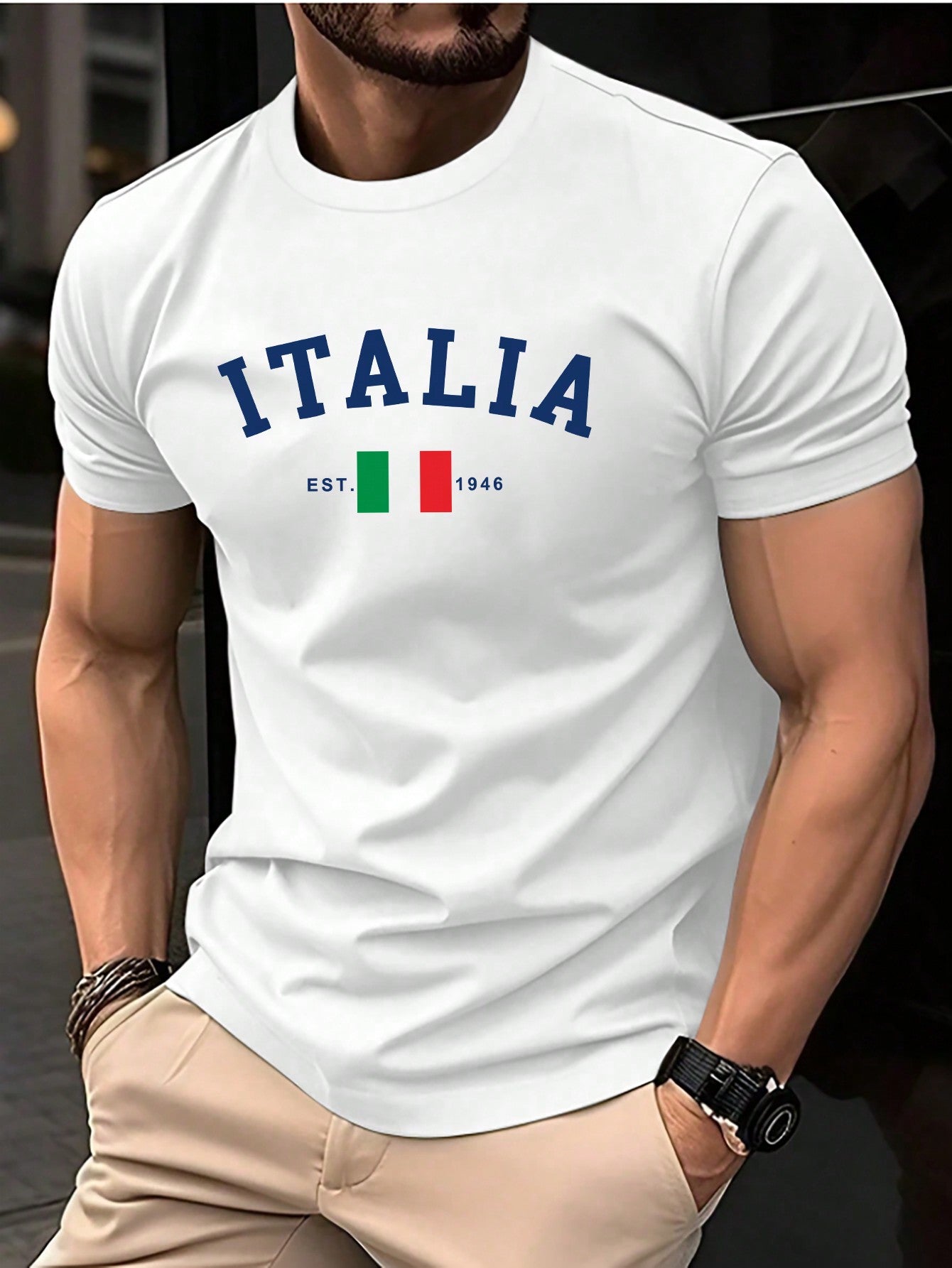 Men's Casual Letter Graphic Print Round Neck Short Sleeve T-Shirt