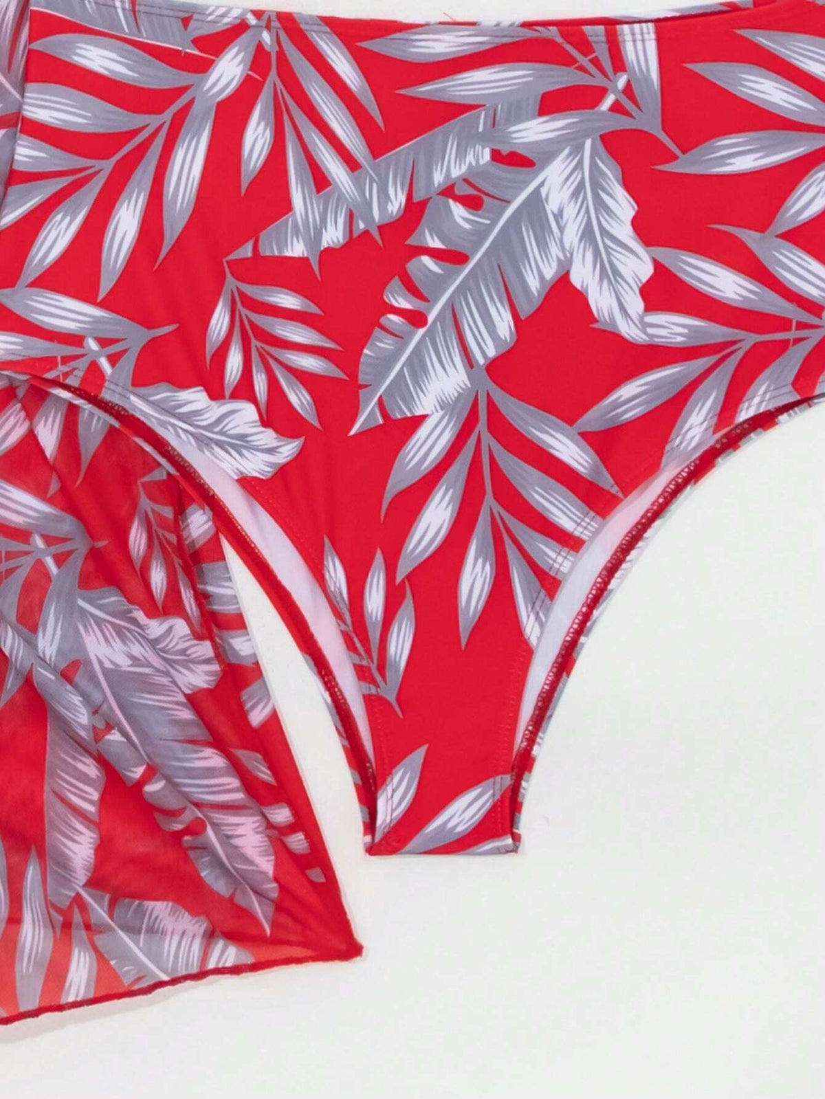 Women's Summer Beach Tropical Plant Print Bikini Set With Kimono