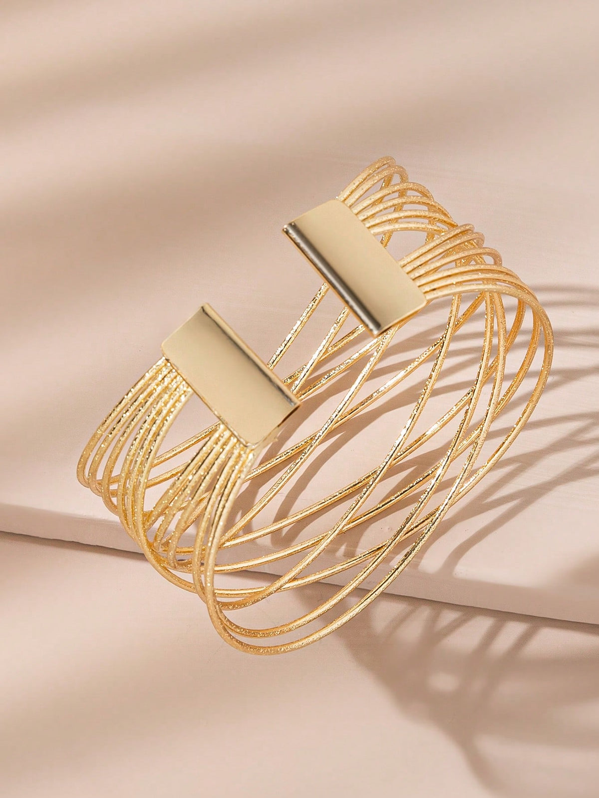 Women's Fashionable Multi-Layered Crossed Pure Metal Open Bangle