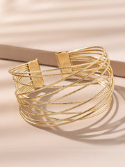 Women's Fashionable Multi-Layered Crossed Pure Metal Open Bangle