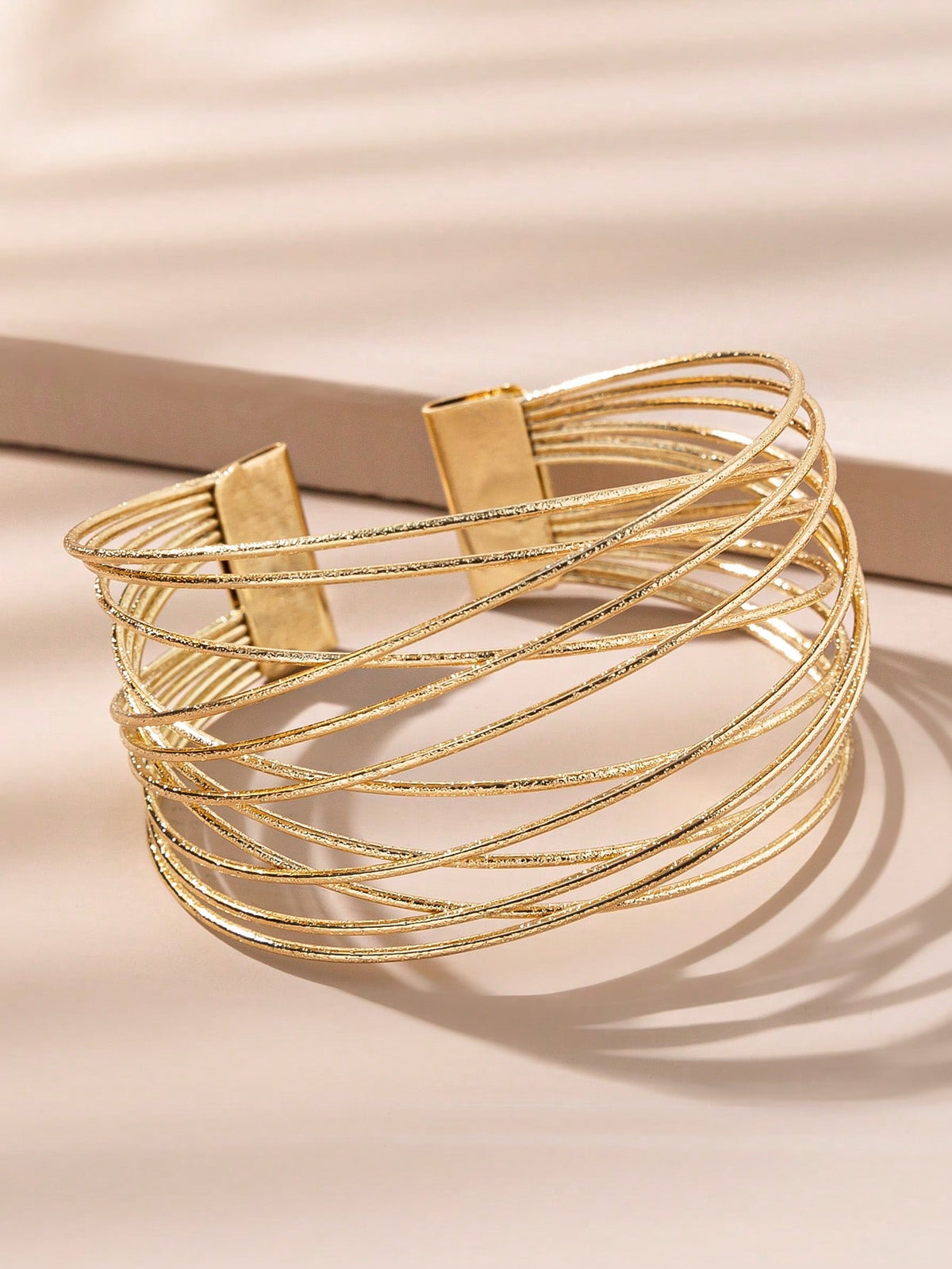 Women's Fashionable Multi-Layered Crossed Pure Metal Open Bangle