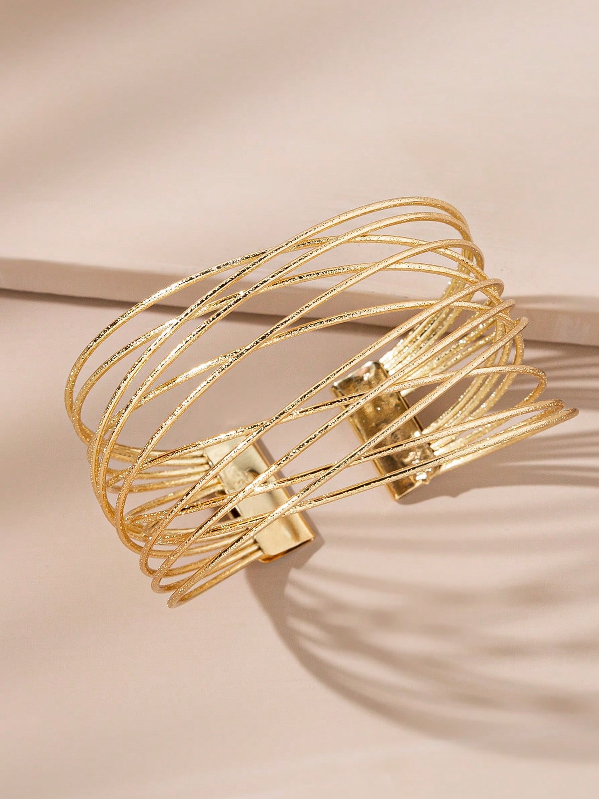 Women's Fashionable Multi-Layered Crossed Pure Metal Open Bangle