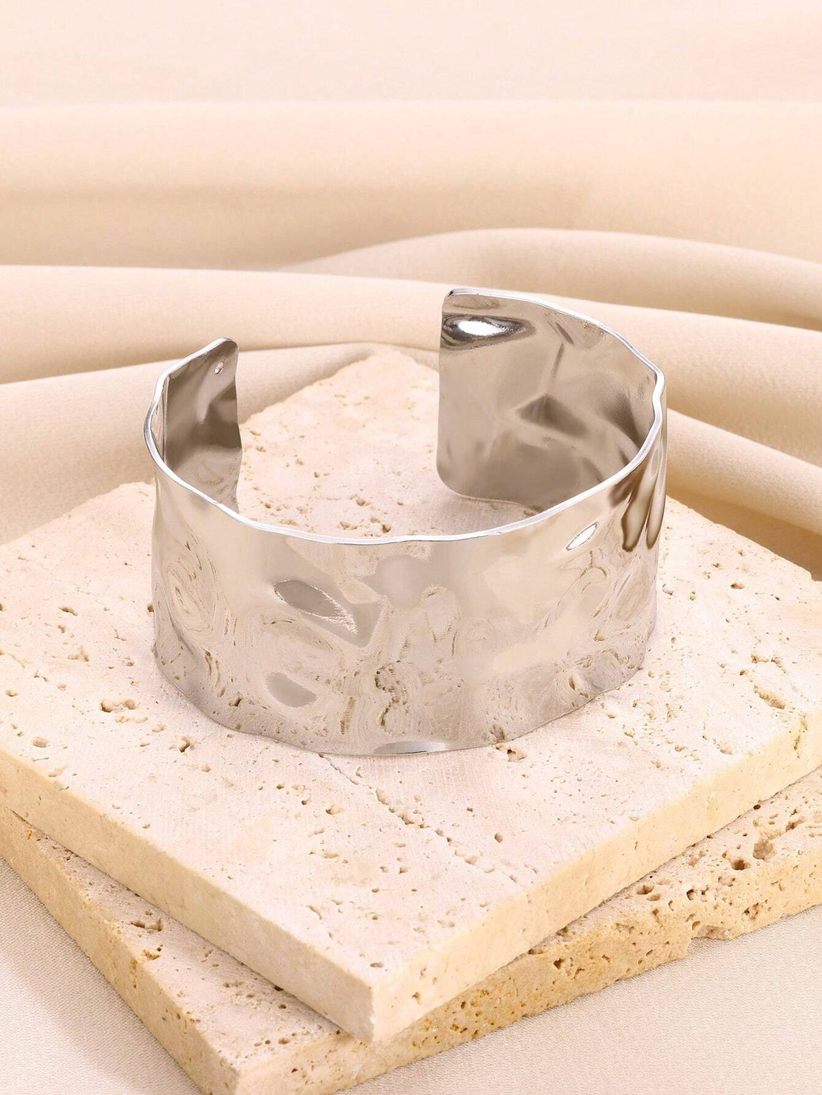 Women's Exaggerated Bump Textured Adjustable Stainless Steel Cuff Bracelet