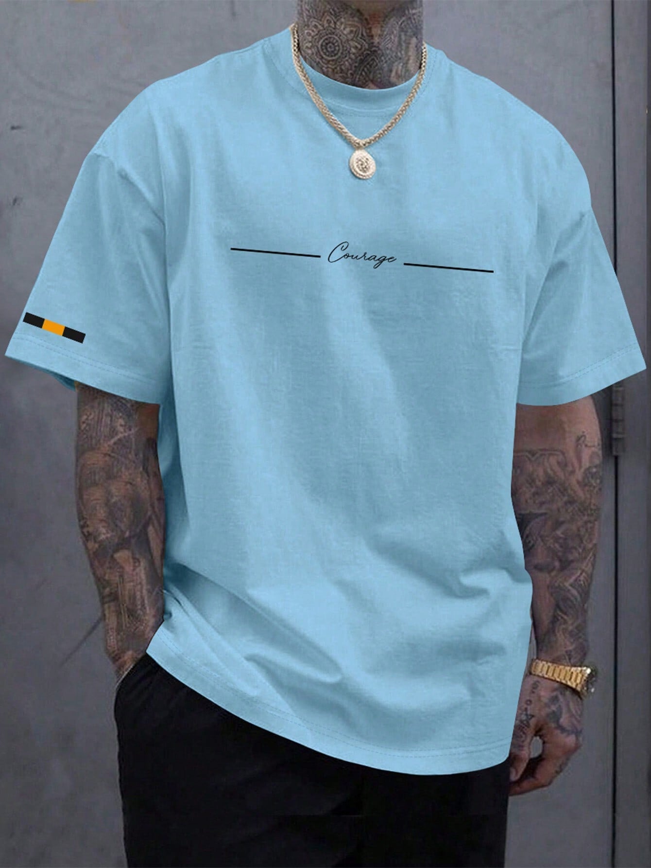 Men's Casual Letter Print Round Neck Short Sleeve T-Shirt