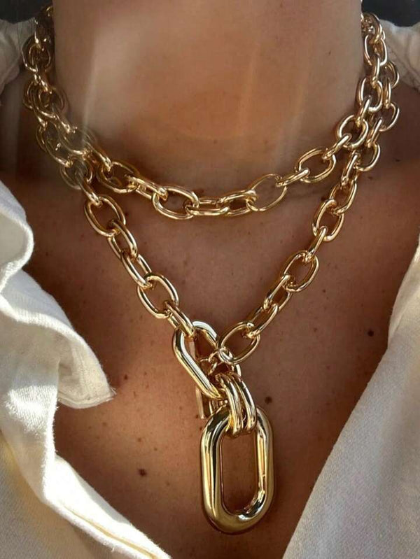 Shein 1pc Fashionable Gold Metal Chain Creative Thick Layered Necklace /