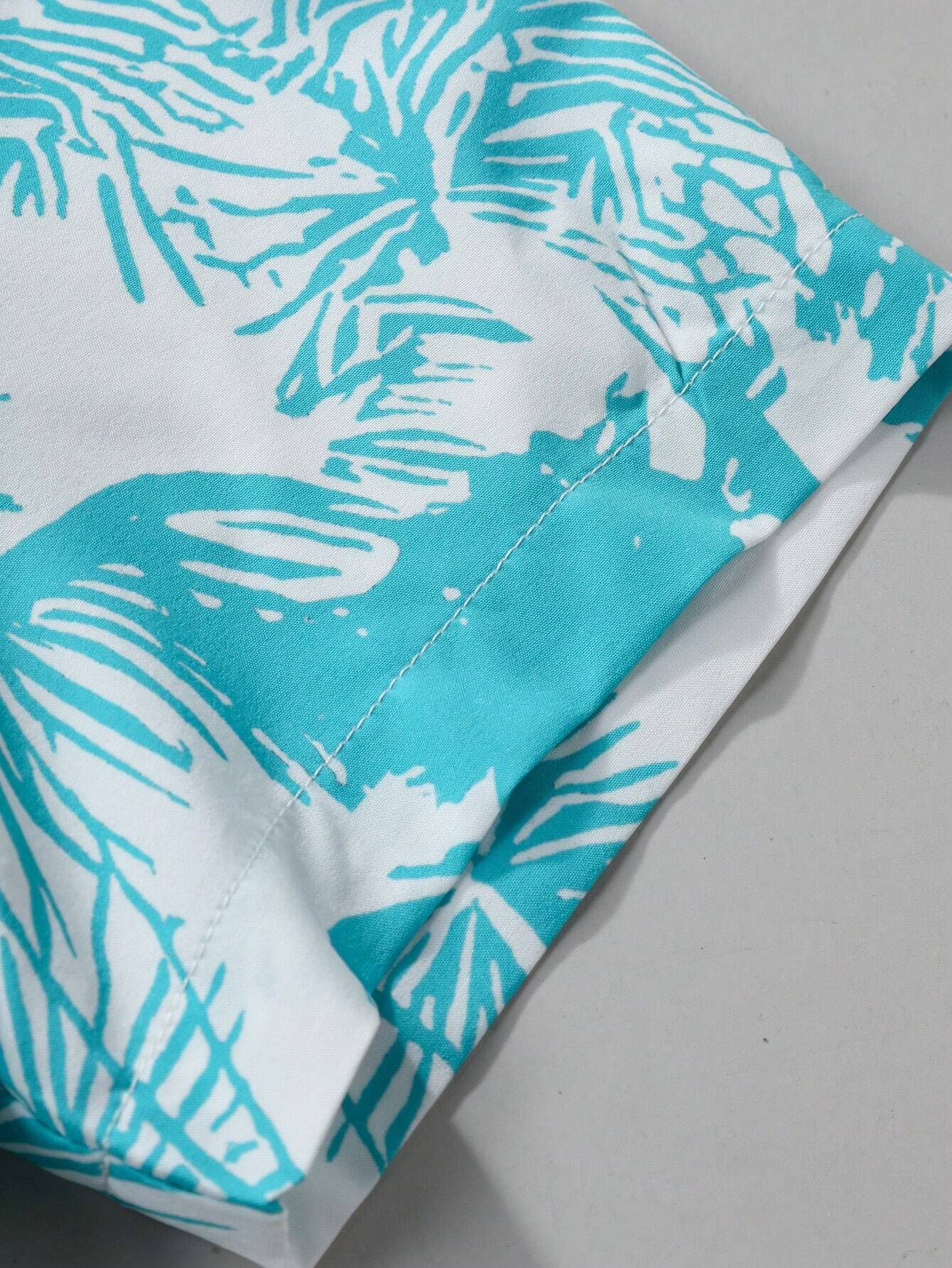 Casual Shirt Men's Palm Tree Print Short Sleeve Blue