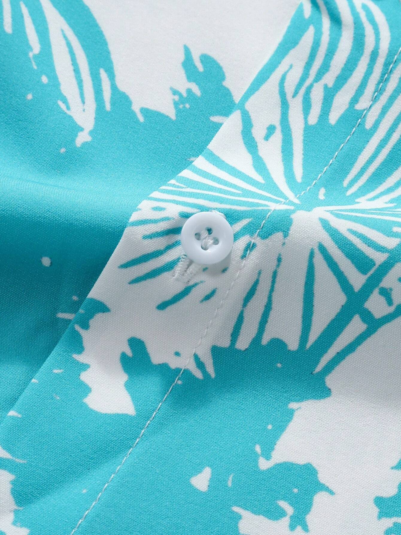 Casual Shirt Men's Palm Tree Print Short Sleeve Blue