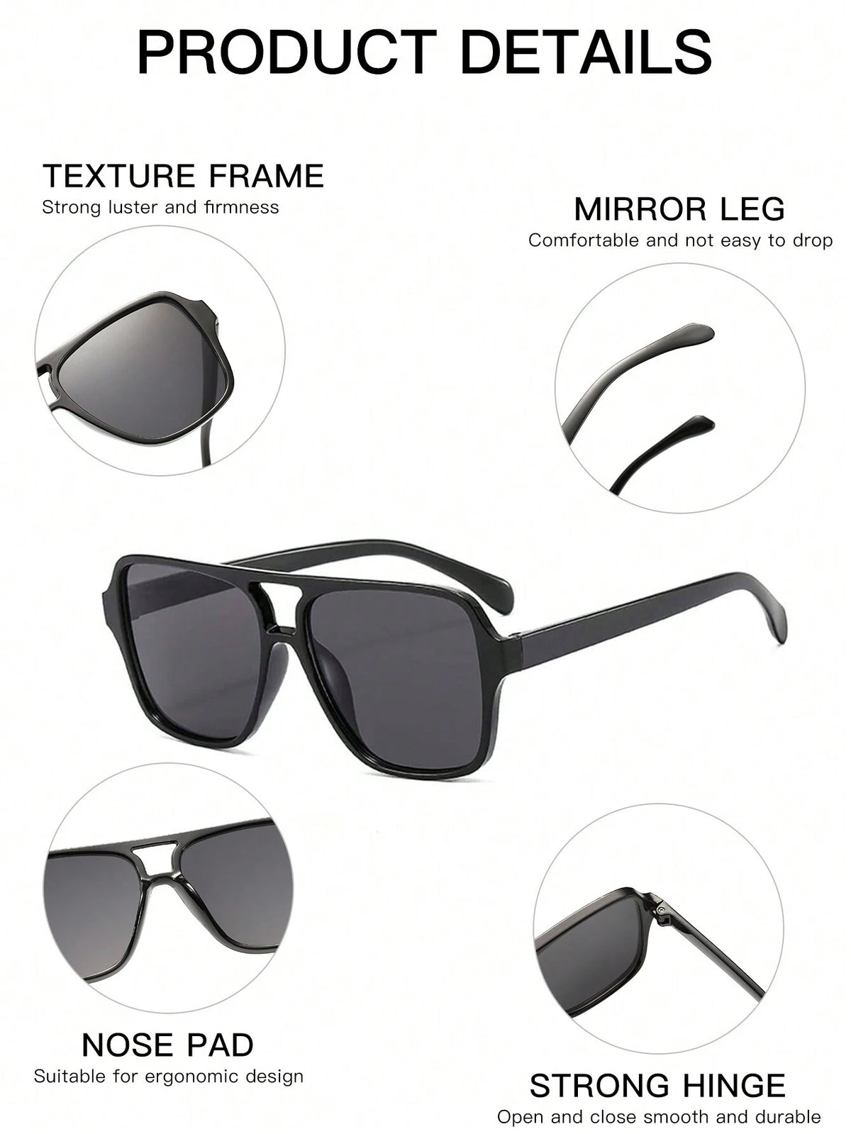 Men's Acrylic Double Beam Aviator Square Frame Fashion Eyewear