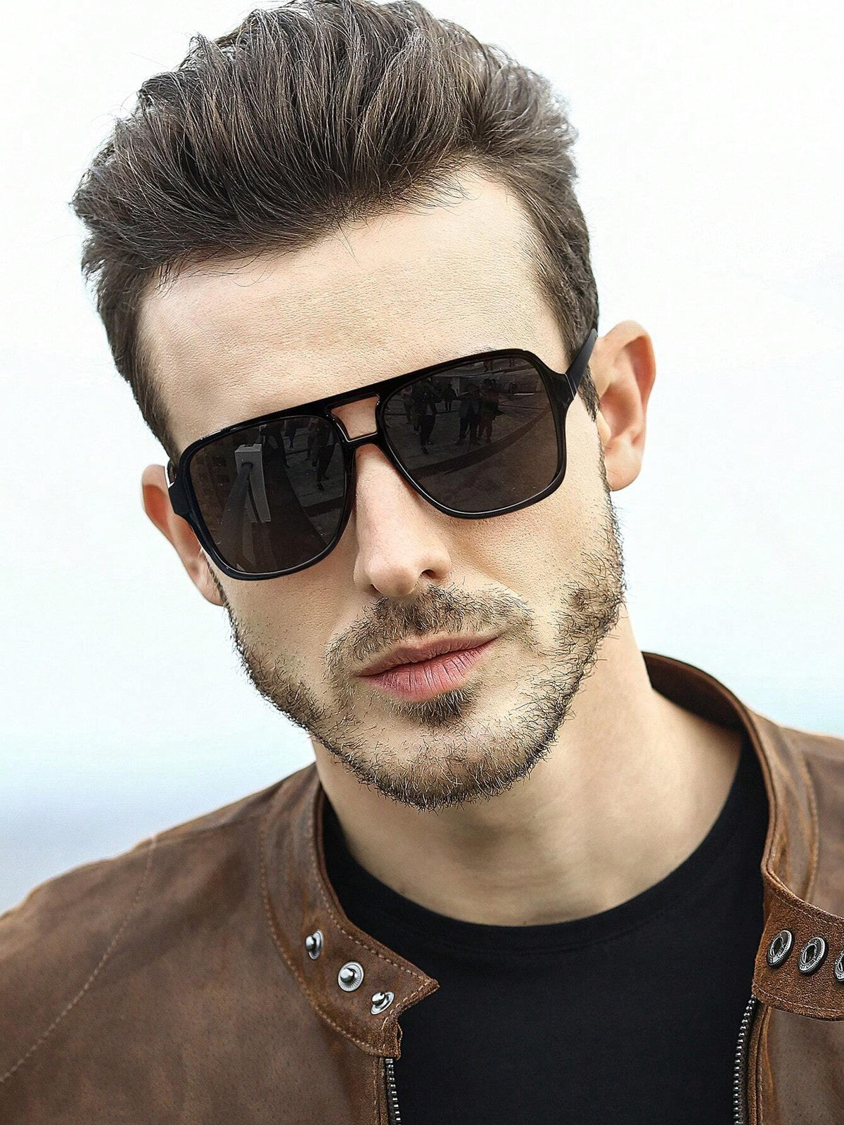 Men's Acrylic Double Beam Aviator Square Frame Fashion Eyewear