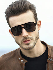 Men's Acrylic Double Beam Aviator Square Frame Fashion Eyewear