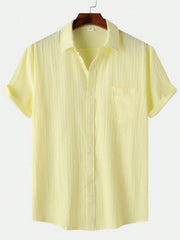 Men's Short Sleeve Striped Button-Down Shirt Regular Fit Cotton Blend