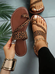 Women's Leopard Print Open Toe Casual Flat Slide Sandals
