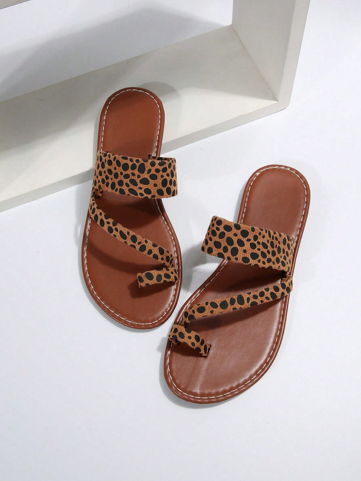 Women's Leopard Print Open Toe Casual Flat Slide Sandals
