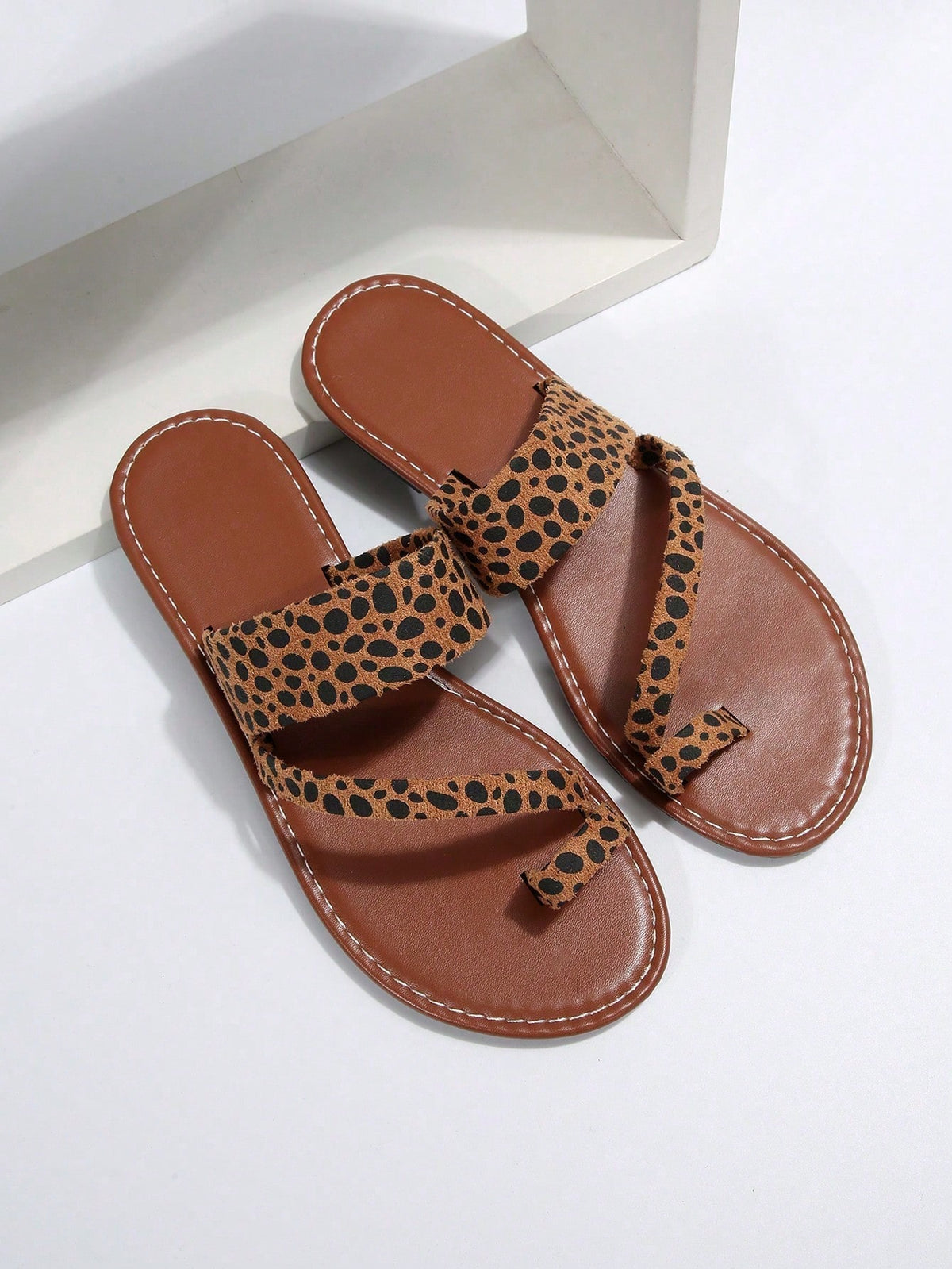 Women's Leopard Print Open Toe Casual Flat Slide Sandals