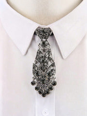 Women's Elegant Crystal Metal Flower Short Formal Tie