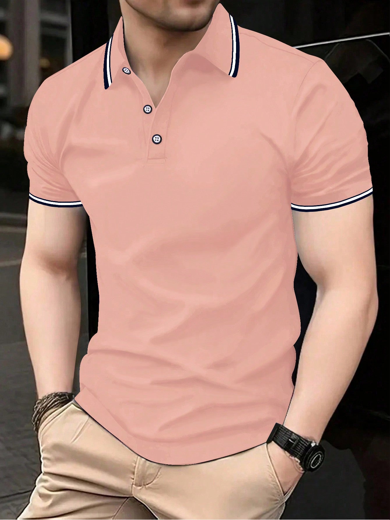 Manfinity Dauomo Men's Summer Stripe Short Sleeve Casual Polo Shirt