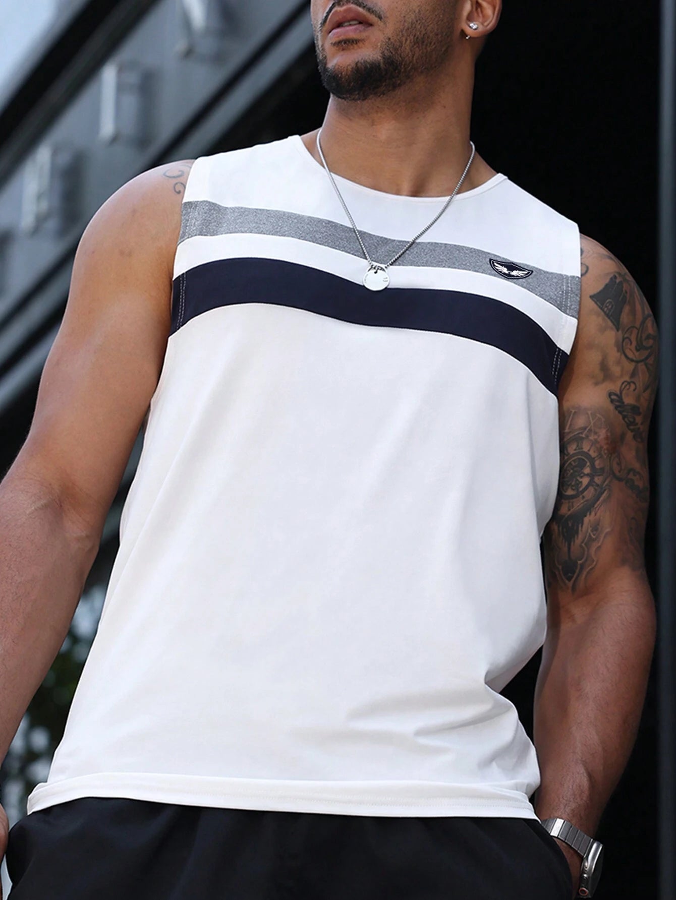Manfinity Homme Men's Striped Tank Top Patchwork Sleeveless Vest Multicolor