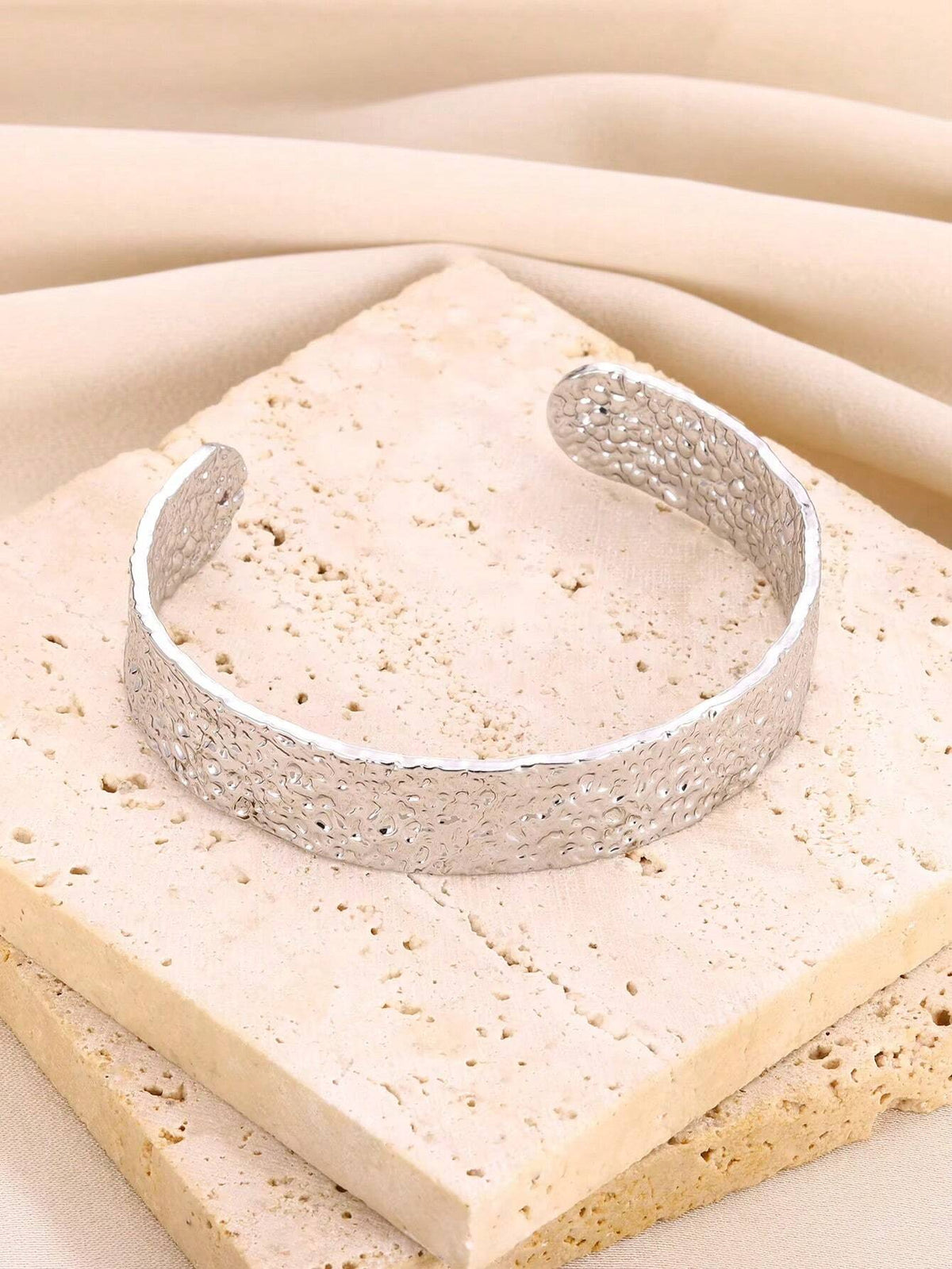 Women's Exaggerated Bump Textured Adjustable Stainless Steel Cuff Bracelet