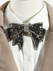 Women's Fashionable Sparkling Rhinestone Bow Tie Brooch